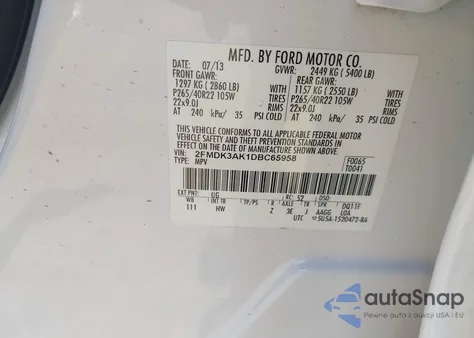 2013 Ford Edge Sport из США, поврежденный, VIN 2FMDK3AK1DBC65958